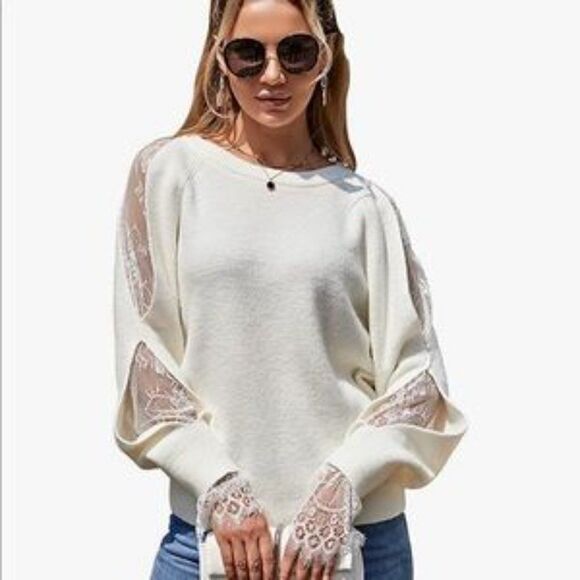 New Cold Shoulder Lace Patchwork Pullover Top - Picture 3 of 9